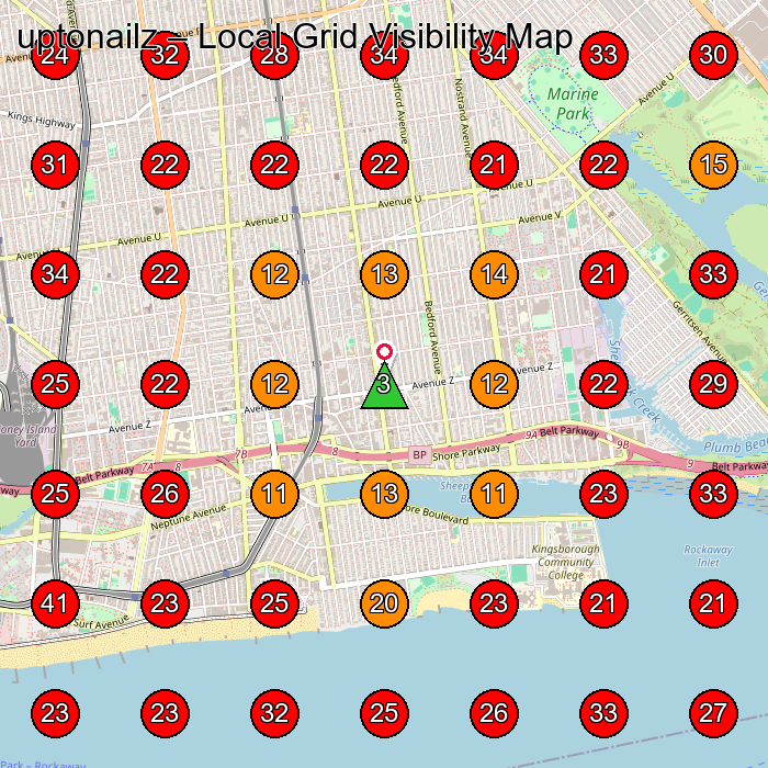 uptonailz GeoGrid visibility map for Nail Salon in Brooklyn